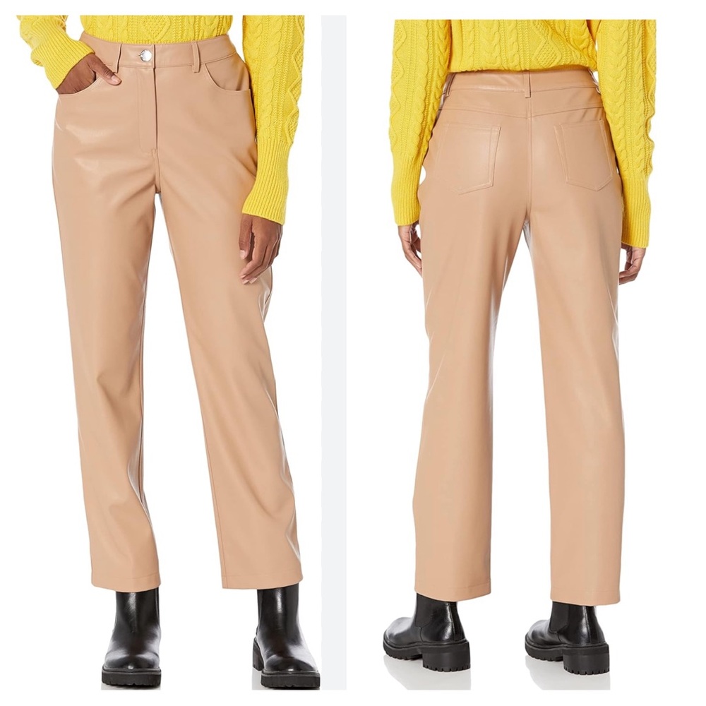 The Drop Camel Tan Jack Faux Leather Vegan Friendly Straight Leg Pants Sz 27 NEW